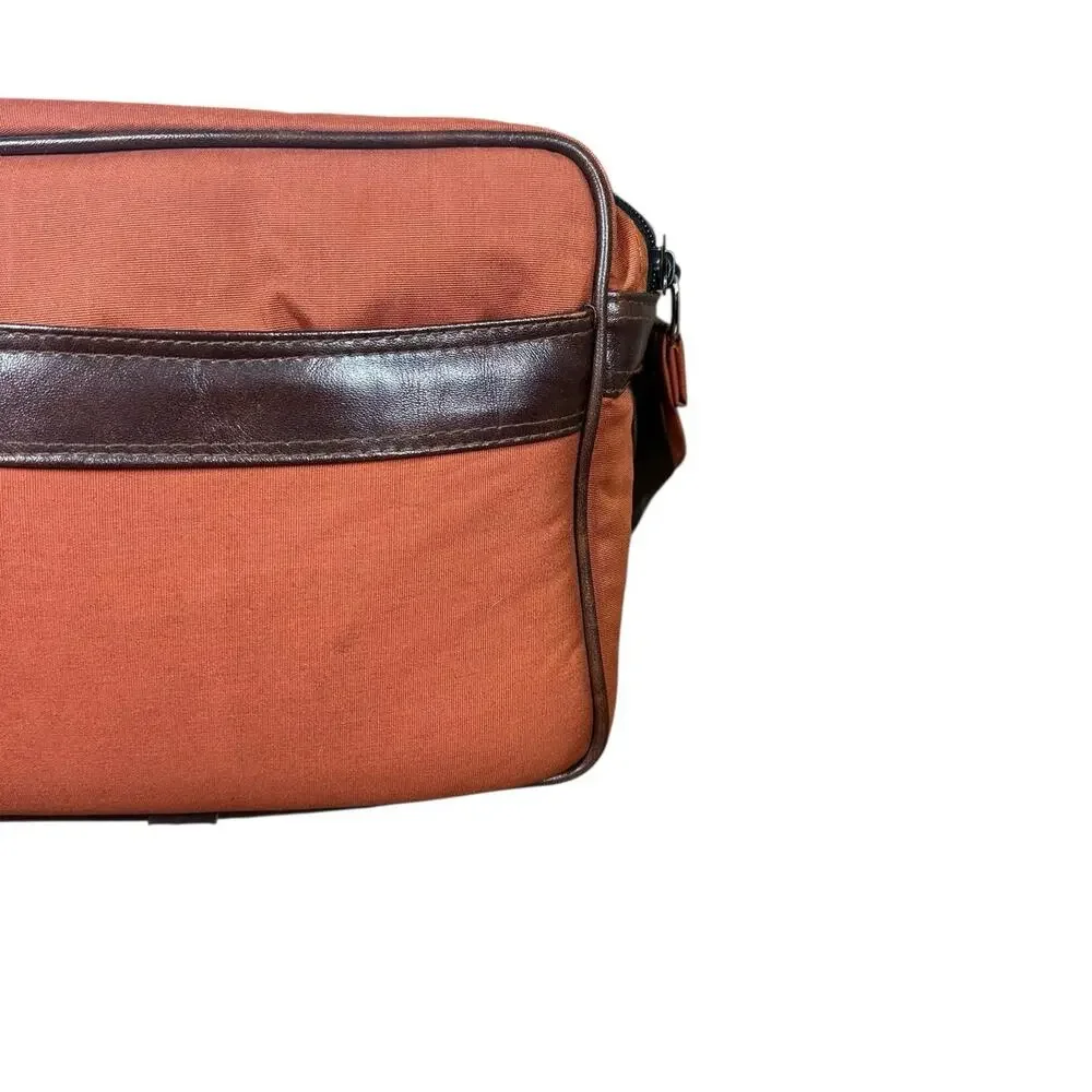 Vtg Camera Bag Orangish Brown Canvas Faux Leather Trim Padded Case Strap 12x7.5
